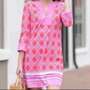 Cabana Life coral geo tunic dress. Size L 3/4 sleeve.